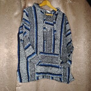 BAJA Hoodie Men XL Blue‎ Black Gray Striped Hooded Pullover Vintage Y2K - 7
